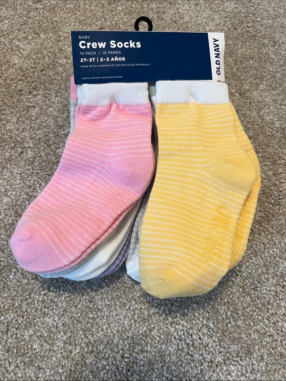 Old Navy Baby Crew Socks - Pink & Yellow Stripe Pairs